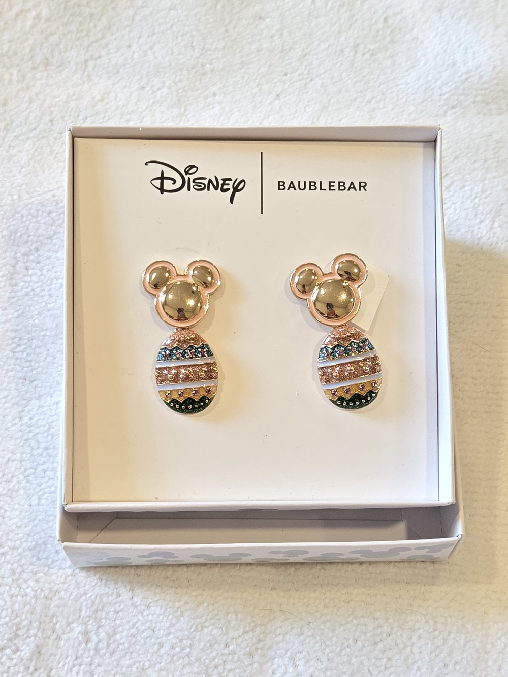BaubleBar X Disney NIB Rose Gold Mickey Studs with Multicolor Crystal Egg Drops